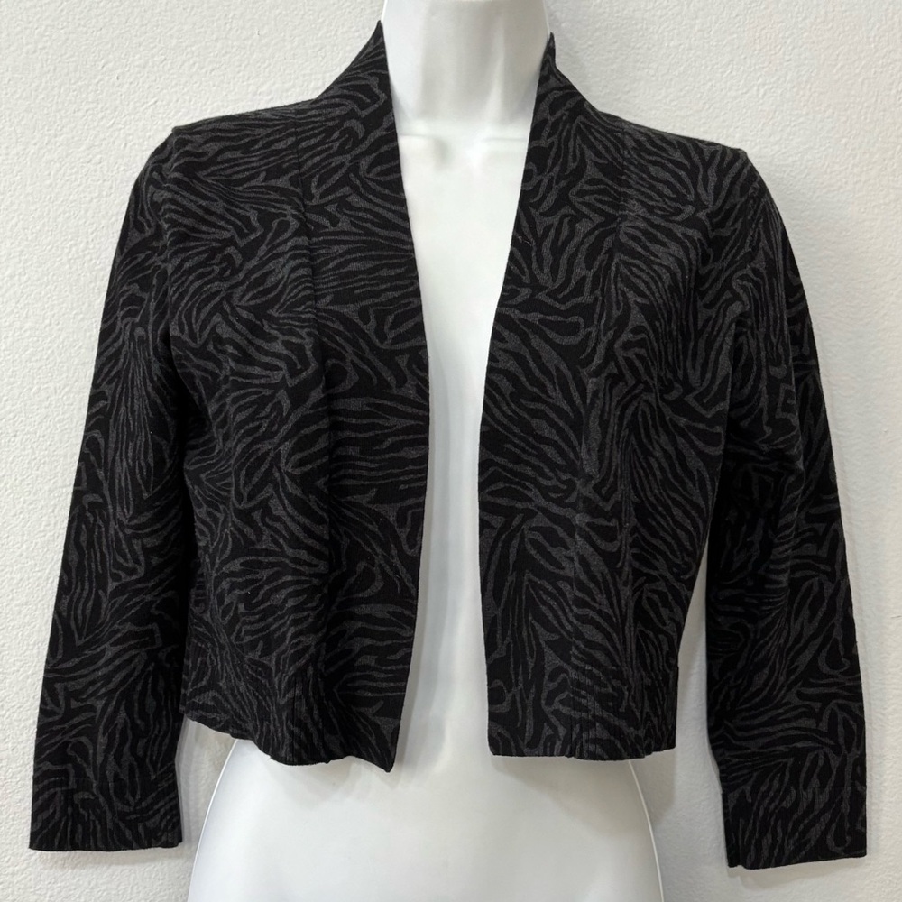 womens Calvin Klein black gray knit zebra print cardigan shrug - sz S